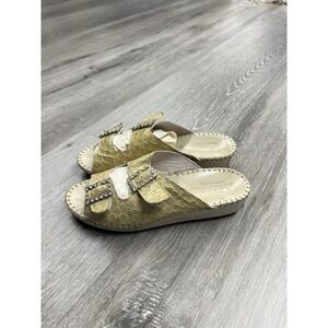 La Plume Ivory Slight Wedge Rhinestone Buckle Leather Sandals Italy Made Size 37